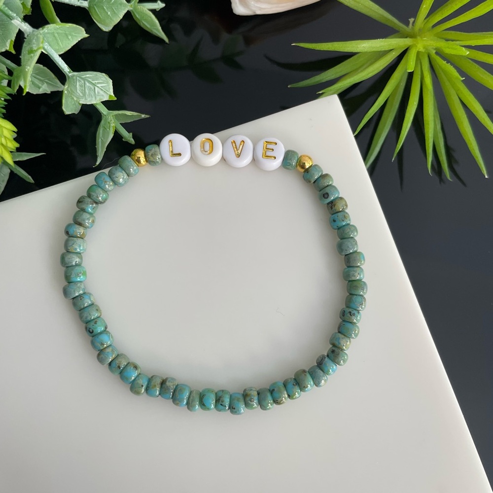 LOVE Turquoise Blue Picasso Miyuki Beaded Bracelet 4mm